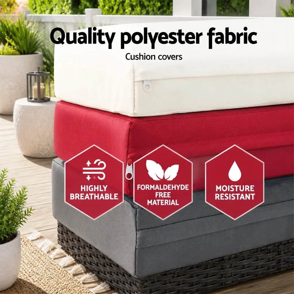 2PC Adjustable Wicker Sun Lounge Outdoor Furniture Aluminium Frame PE Wicker Cushioned Beige Grey Red
