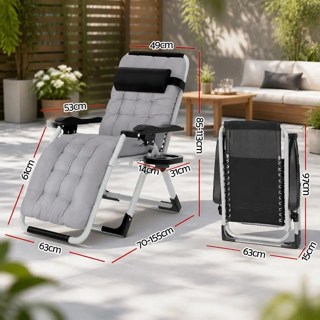Folding Sun Lounger Steel Adjustable Reclining Chair with Headrest Black