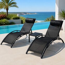 Outdoor Sun Lounger 3 Piece Patio Furniture Set Steel Frame Lounge Chair Table