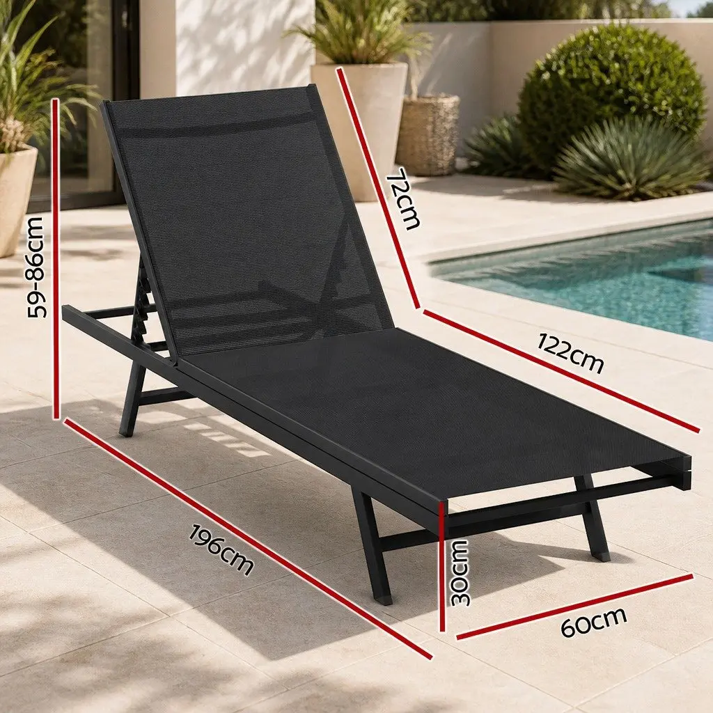 Outdoor Sun Lounger Steel Frame Adjustable Beach Chair Black