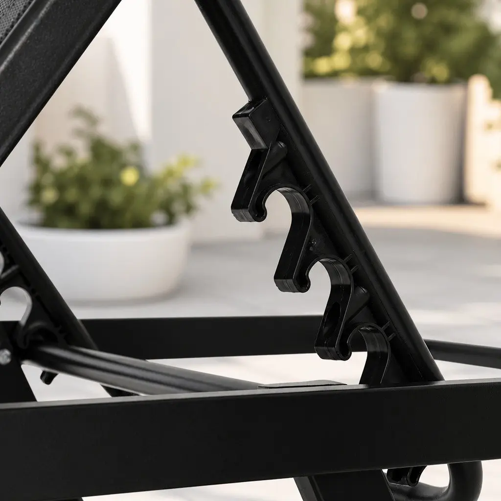 Outdoor Sun Lounger Steel Frame Adjustable Beach Chair Black