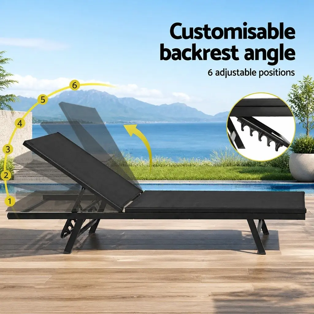 Outdoor Sun Lounger Steel Frame Adjustable Beach Chair Black