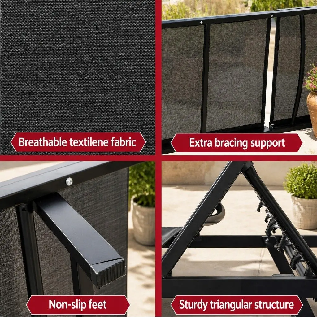 Outdoor Sun Lounger Steel Frame Adjustable Beach Chair Black