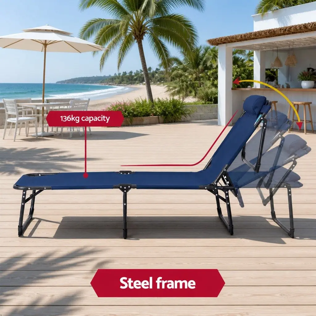 Sun Lounger Steel Frame 4-Position Adjustable Backrest 190cm Blue
