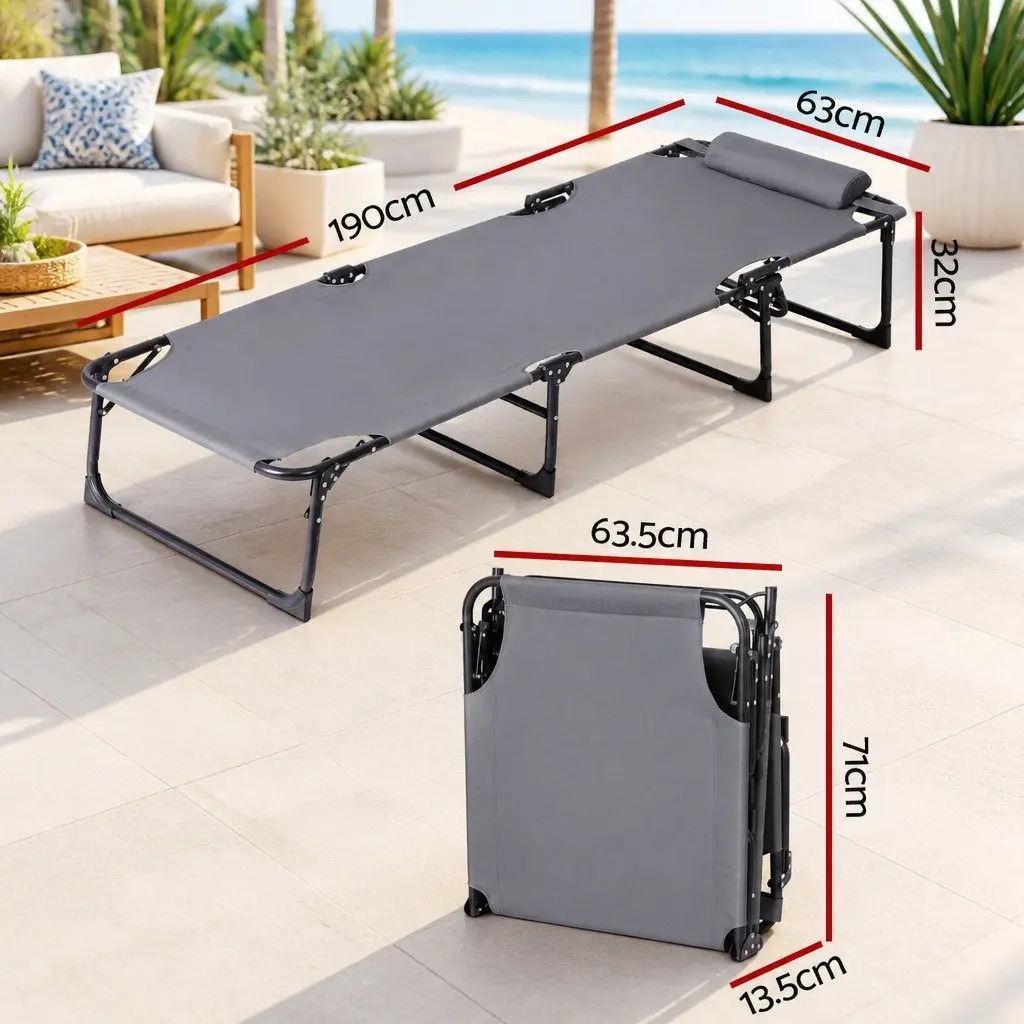 Sun Lounger Folding Beach Chair 4-Position Adjustable Backrest 600D Textilene Steel Frame Grey
