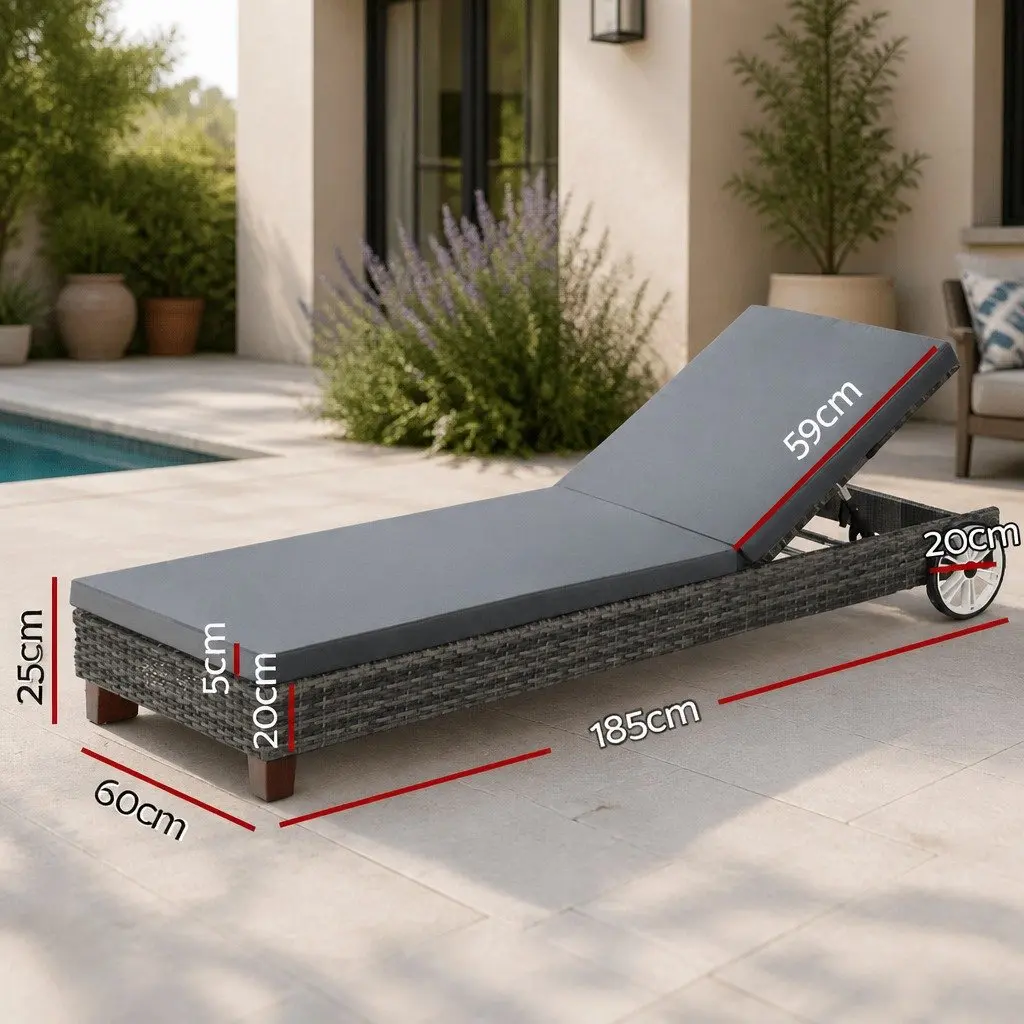 Outdoor Sun Lounger Aluminium Adjustable Backrest Grey