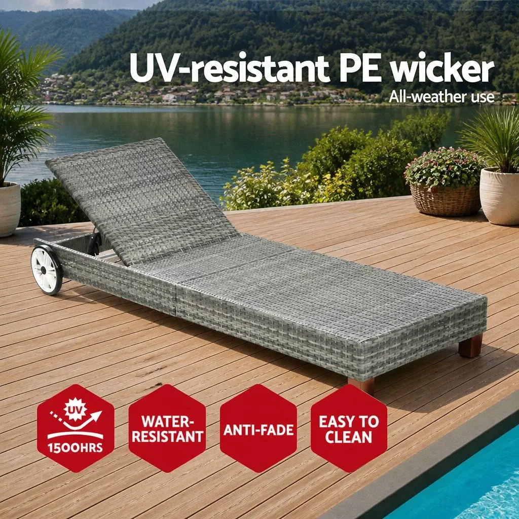 Outdoor Sun Lounger Aluminium Adjustable Backrest Grey