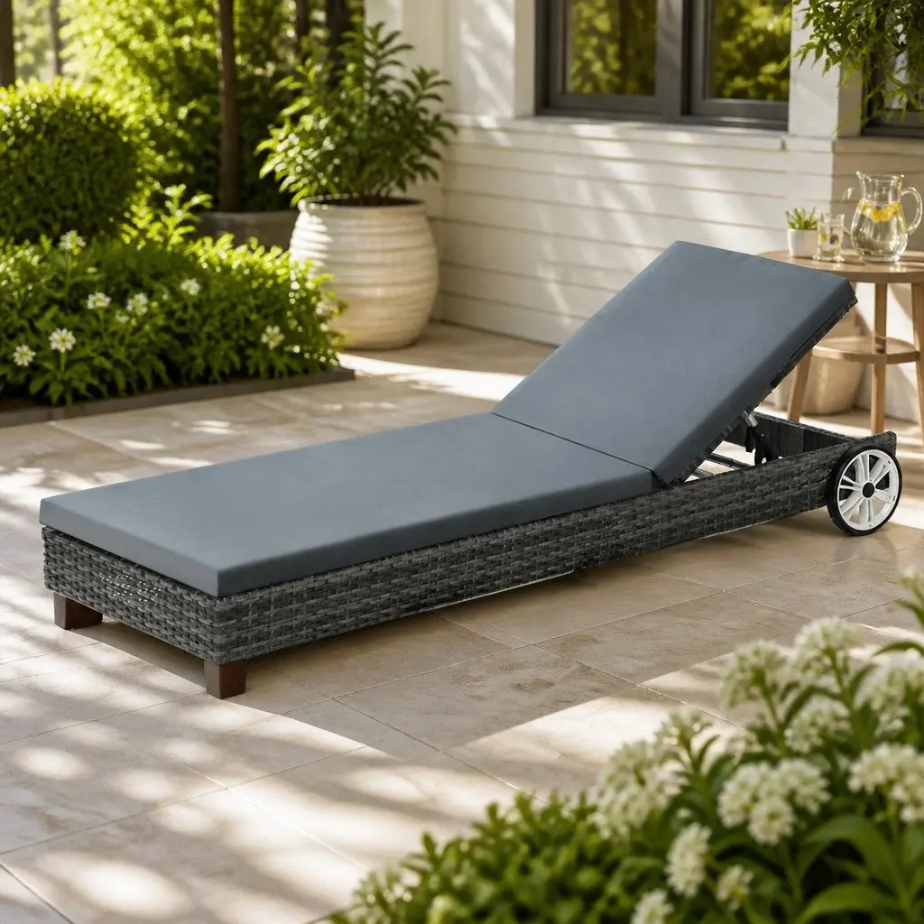 Outdoor Sun Lounger Aluminium Adjustable Backrest Grey