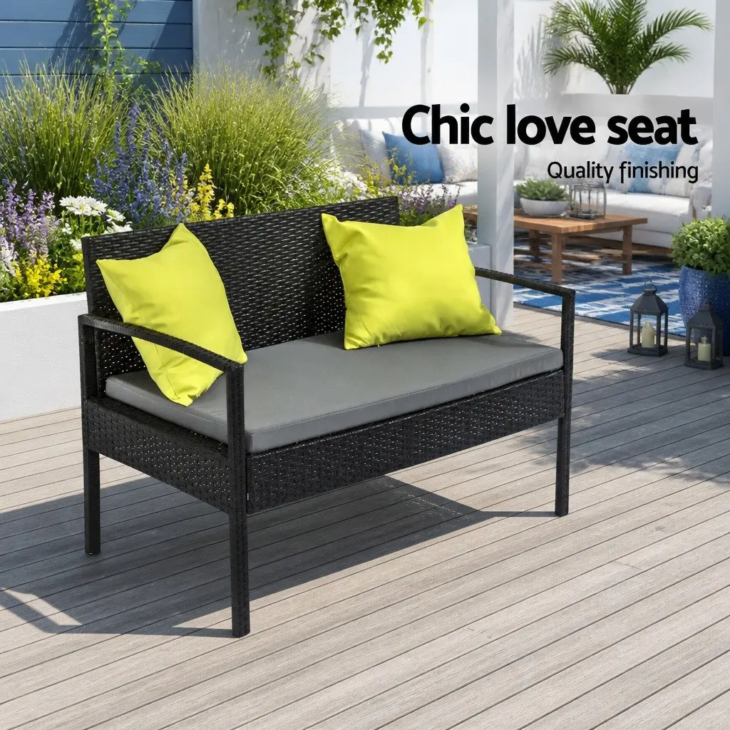 Outdoor Sofa Set Wicker 4 Seater Black Grey Beige with Storage Cover