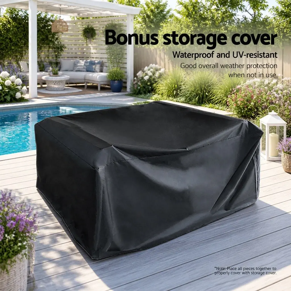 Outdoor Sofa Set Wicker 4 Seater Black Grey Beige with Storage Cover
