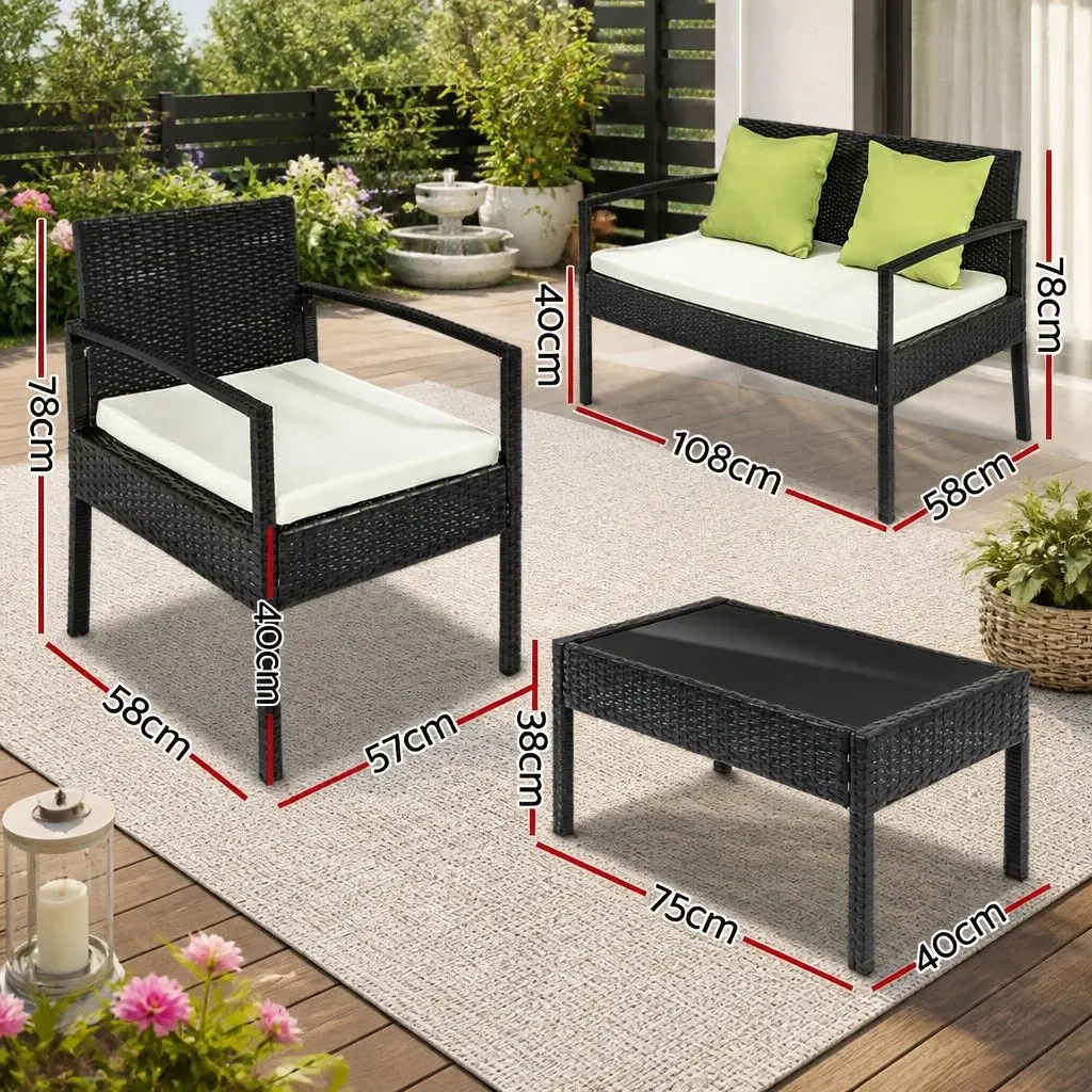 Outdoor Patio Sofa Set Aluminium Frame 4 Seater Wicker Lounge Chairs Coffee Table Black Lime Green