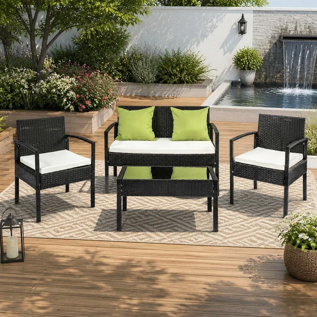Outdoor Patio Sofa Set Aluminium Frame 4 Seater Wicker Lounge Chairs Coffee Table Black Lime Green