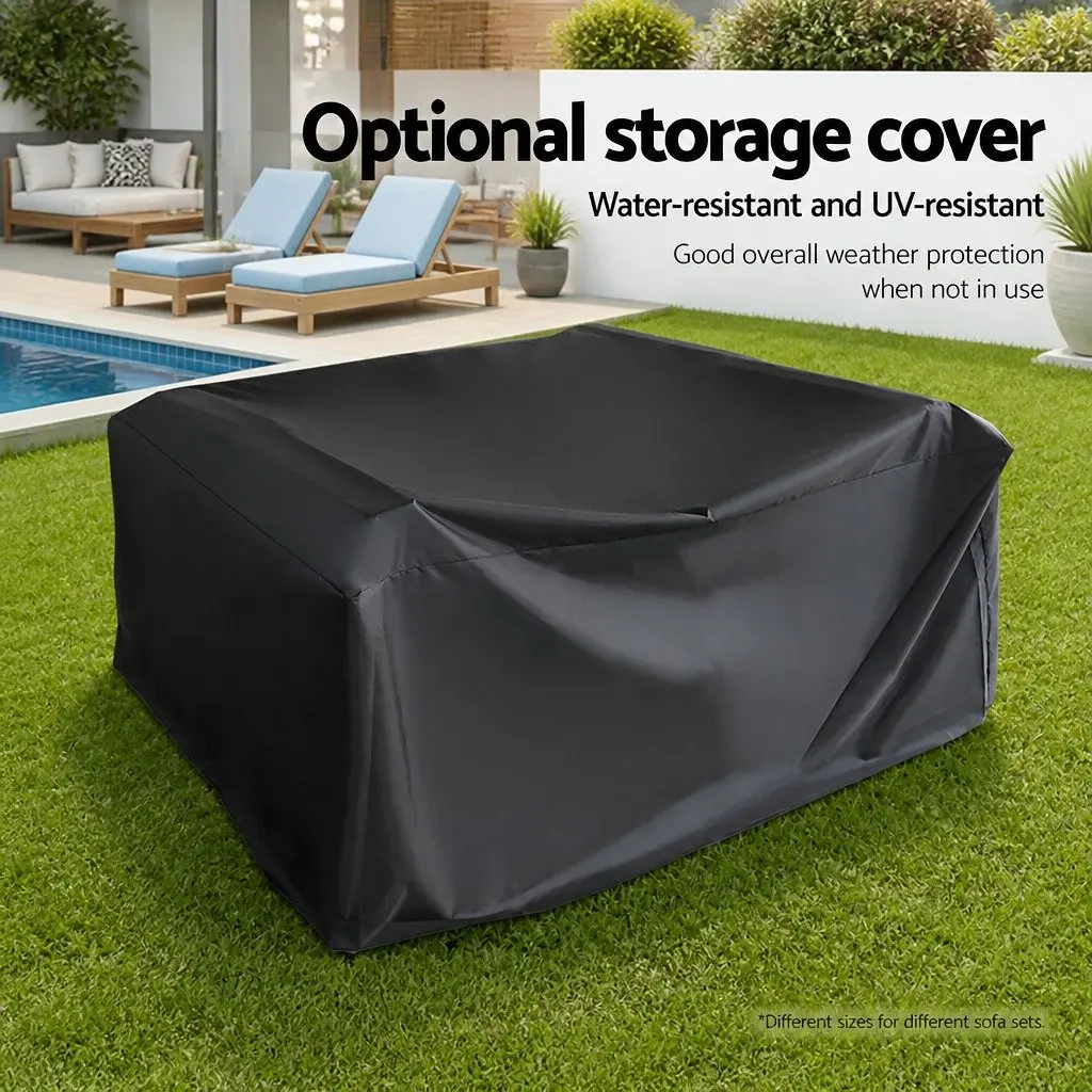 11 Piece Outdoor Wicker Sofa Set Black Cushioned Seating with Glass-Top Tables