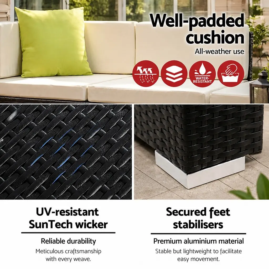 12 Piece Outdoor Wicker Sofa Set Black Aluminium Frame Beige Cushions