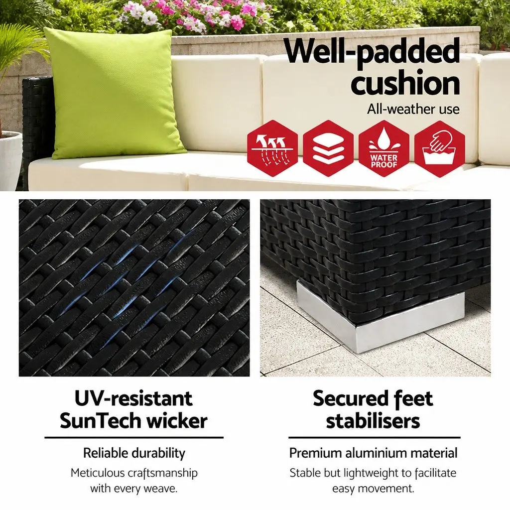 13 Piece Outdoor Wicker Lounge Setting Black Sofa Couch Armchairs Corner Table Beige Lime Green