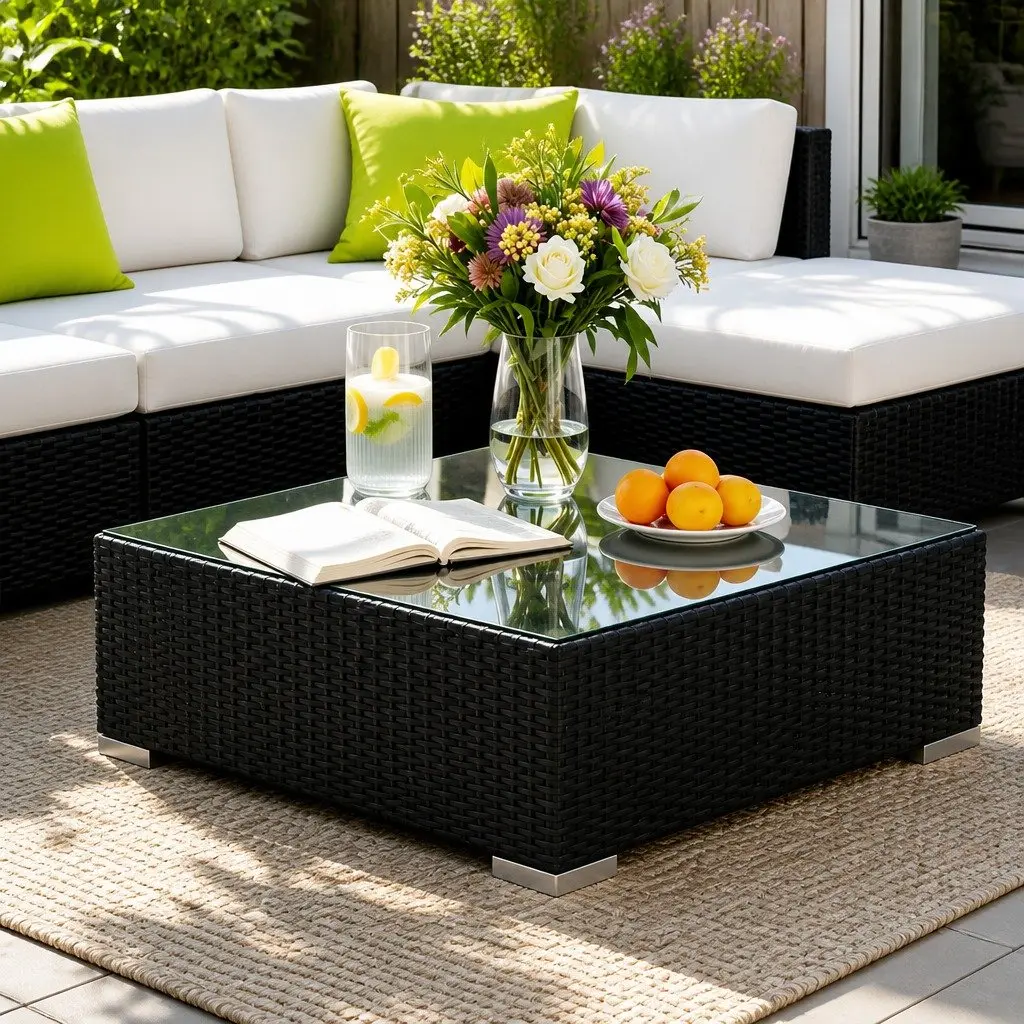 Wicker Lounge Sofa Set 13 Piece Outdoor Armchair Corner Table Cushions Black Beige Lime Green
