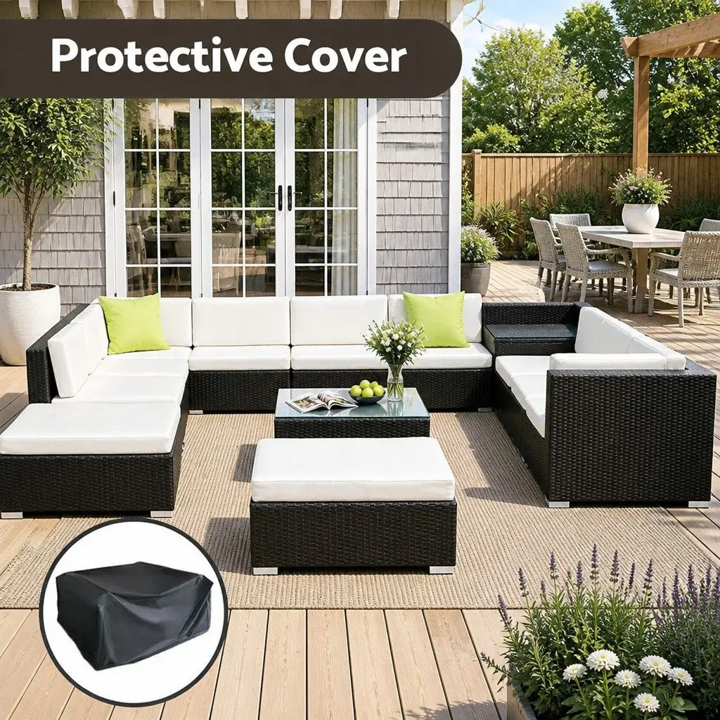 Wicker Lounge Sofa Set 13 Piece Outdoor Armchair Corner Table Cushions Black Beige Lime Green