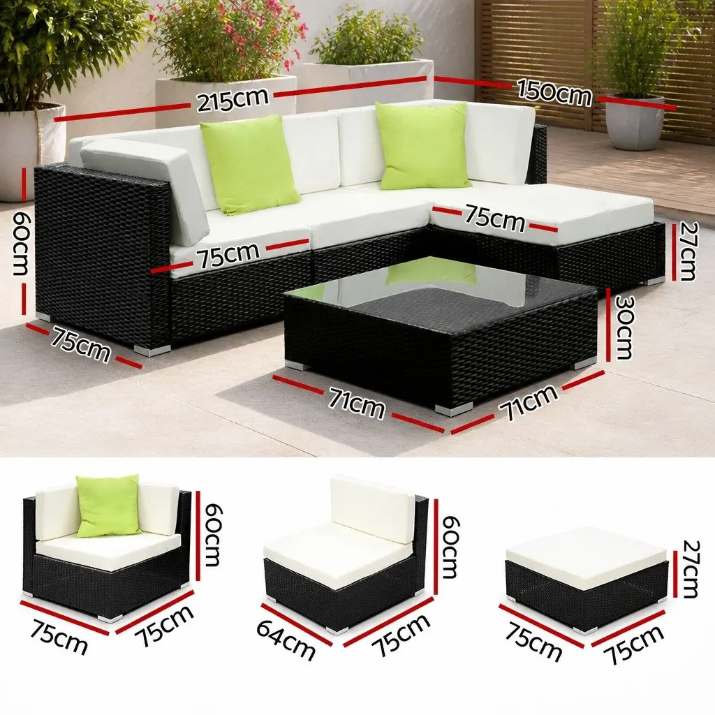 5 Piece Outdoor Sofa Set Wicker Lounge Couch Black Beige Lime Green