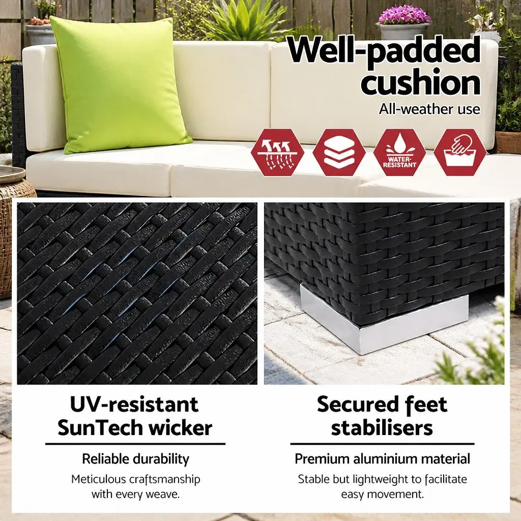5 Piece Outdoor Sofa Set Wicker Lounge Couch Black Beige Lime Green