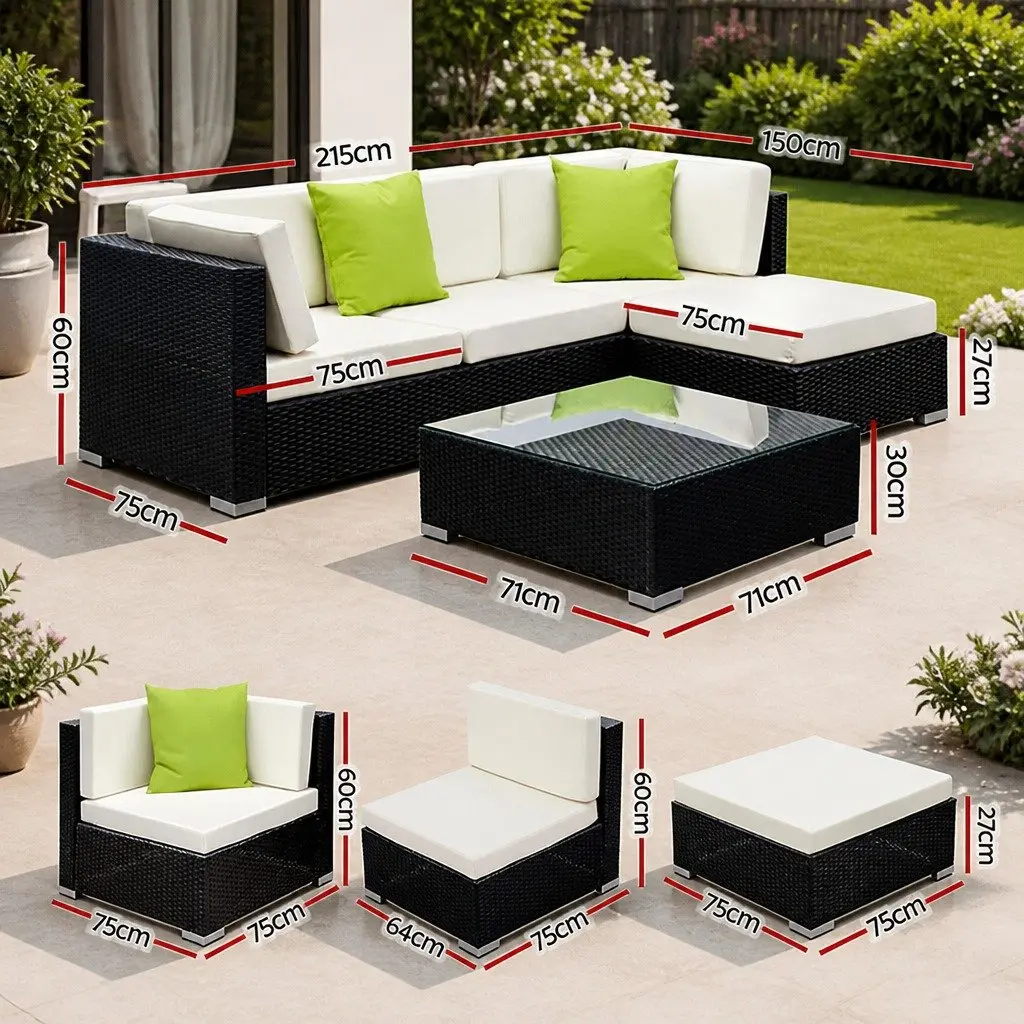 5 Piece Outdoor Wicker Sofa Set Aluminium Frame UV Resistant PE Wicker Black Beige Lime Green