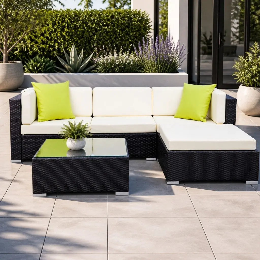 5 Piece Outdoor Wicker Sofa Set Aluminium Frame UV Resistant PE Wicker Black Beige Lime Green