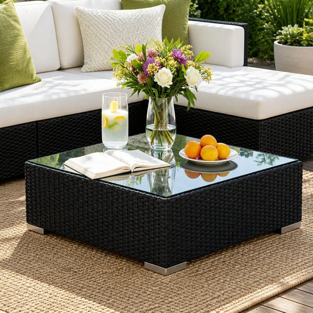 5 Piece Outdoor Wicker Sofa Set Aluminium Frame UV Resistant PE Wicker Black Beige Lime Green