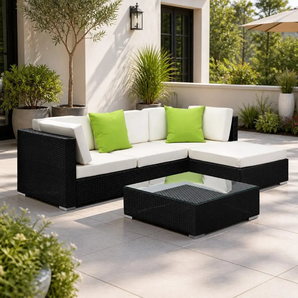 5 Piece Outdoor Wicker Sofa Set Aluminium Frame UV Resistant PE Wicker Black Beige Lime Green