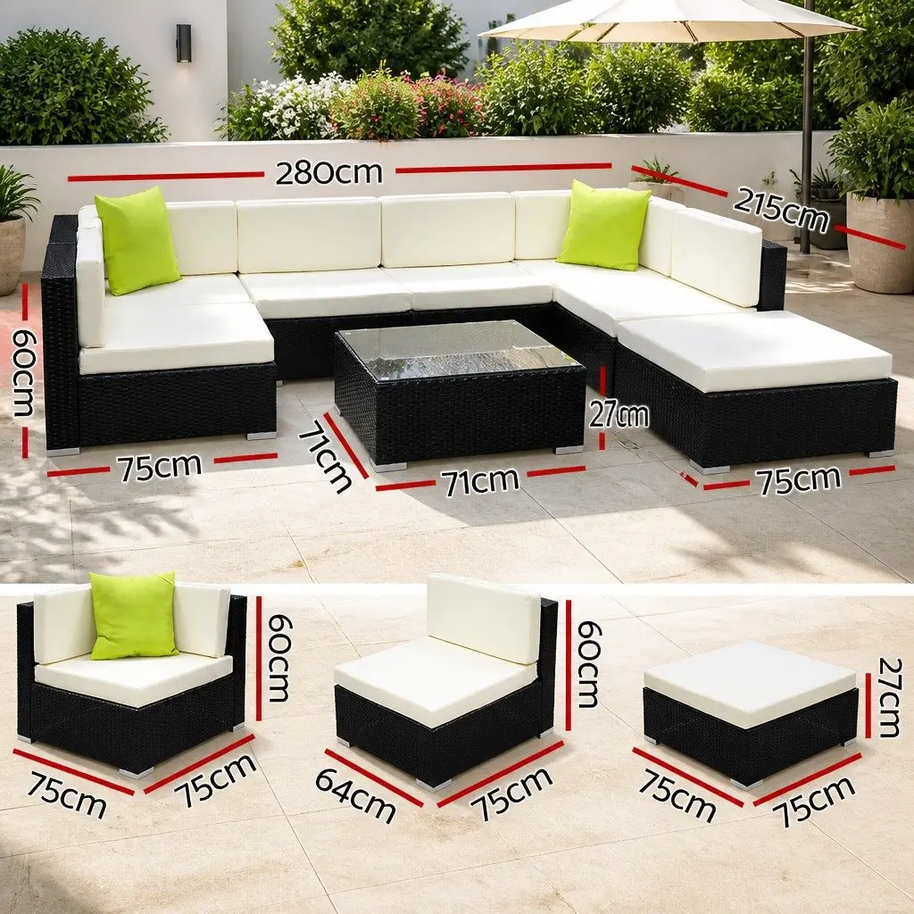Outdoor Sofa Set Wicker 8 Piece 7 Seater Black Beige Lime Green