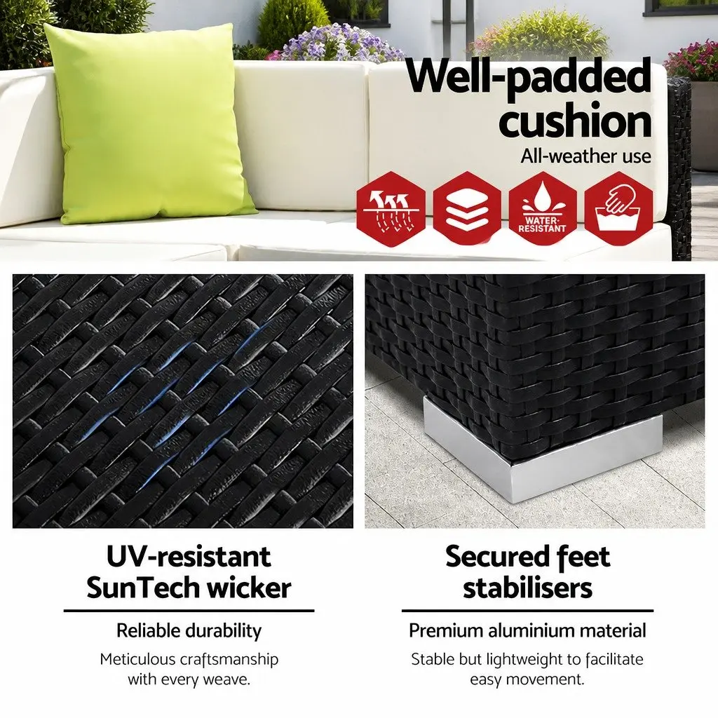 Outdoor Sofa Set Wicker 8 Piece 7 Seater Black Beige Lime Green