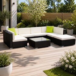 Practical 8-Piece Black Outdoor Lounge Set