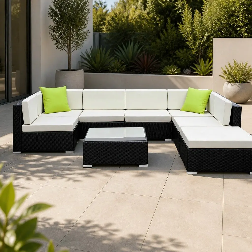 Outdoor Sofa Set Wicker Modular 8 Piece Black Beige Lime Green