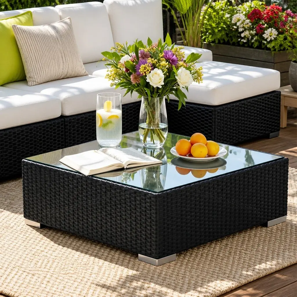 Outdoor Sofa Set Wicker Modular 8 Piece Black Beige Lime Green