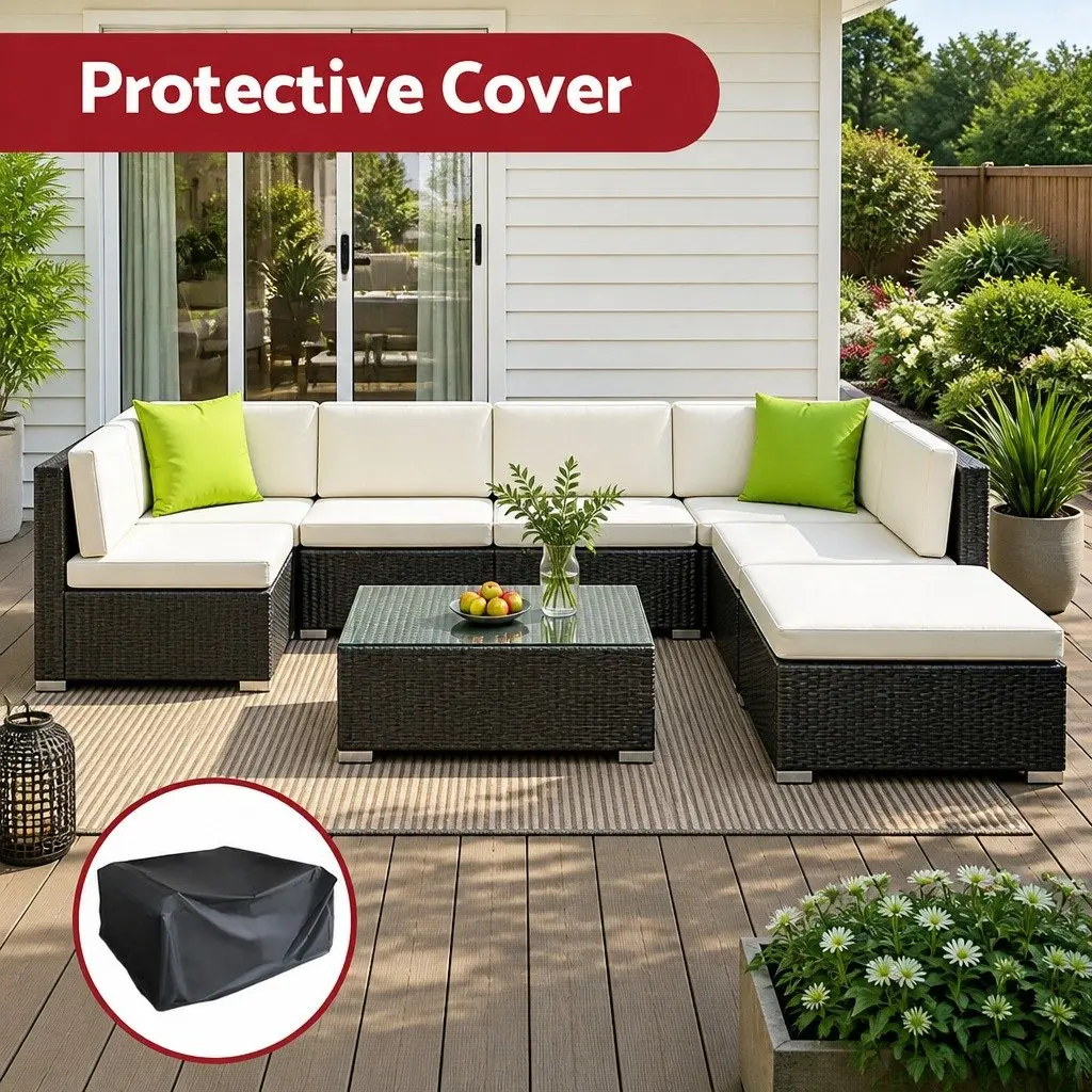 Outdoor Sofa Set Wicker Modular 8 Piece Black Beige Lime Green