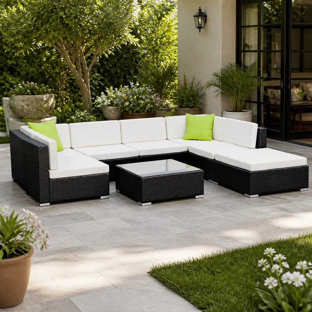 Outdoor Sofa Set Wicker Modular 8 Piece Black Beige Lime Green
