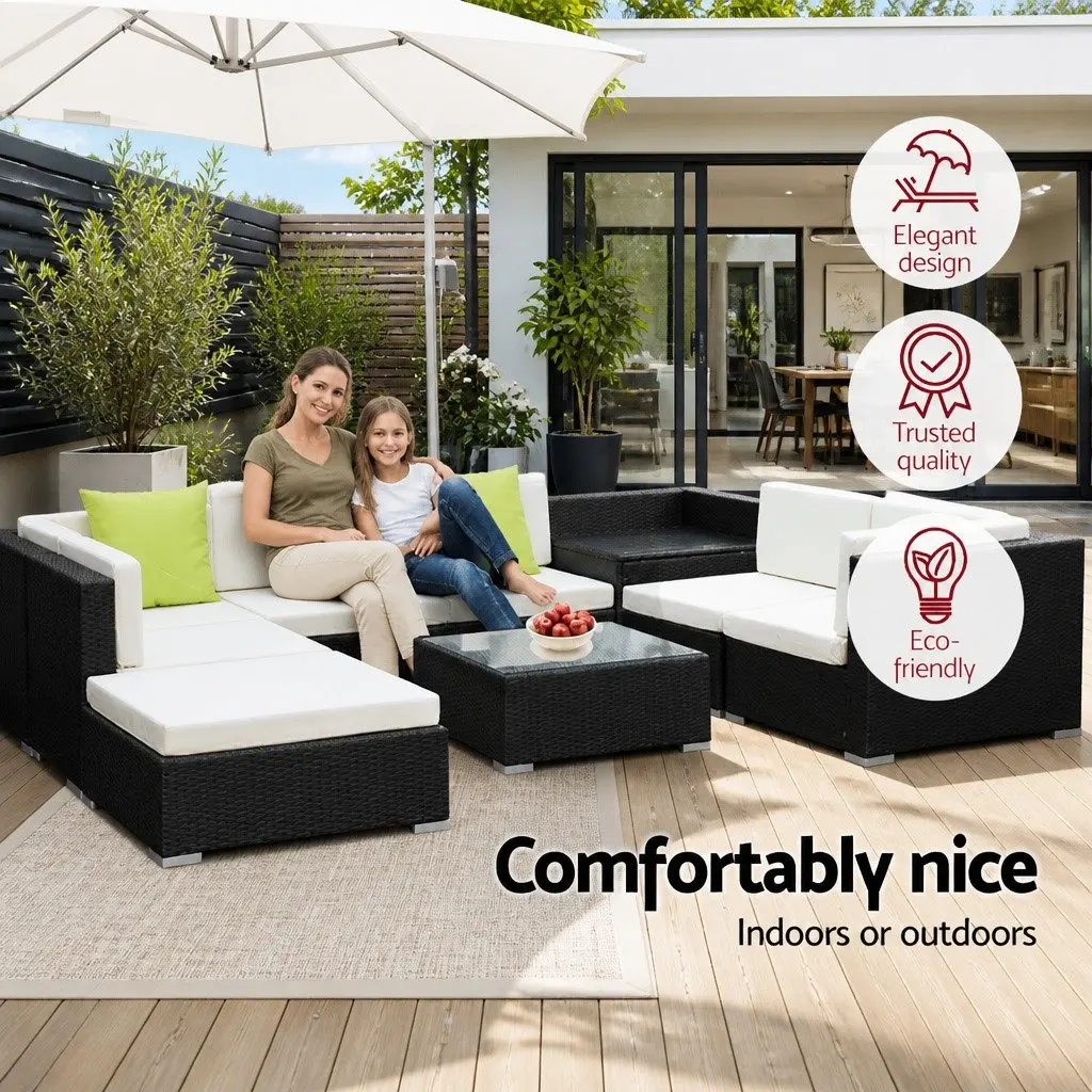 9PieceWickerSofaSetHeavyDutyAluminiumFrameBeigeCushionsLimeGreenWithGlassTopTableForOutdoorPatioGarden