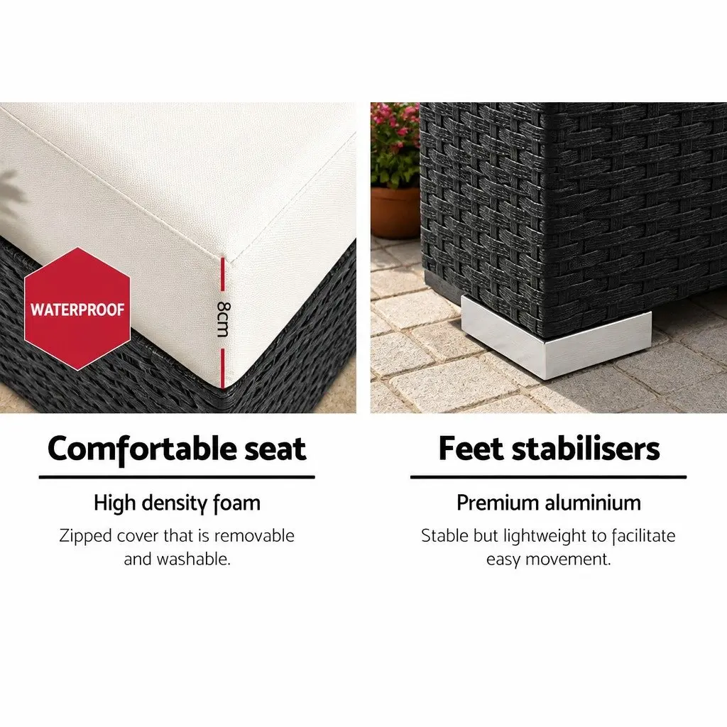 Outdoor Lounge Chair Set Rattan Aluminium 64 x 75 x 60cm Black 2 Piece
