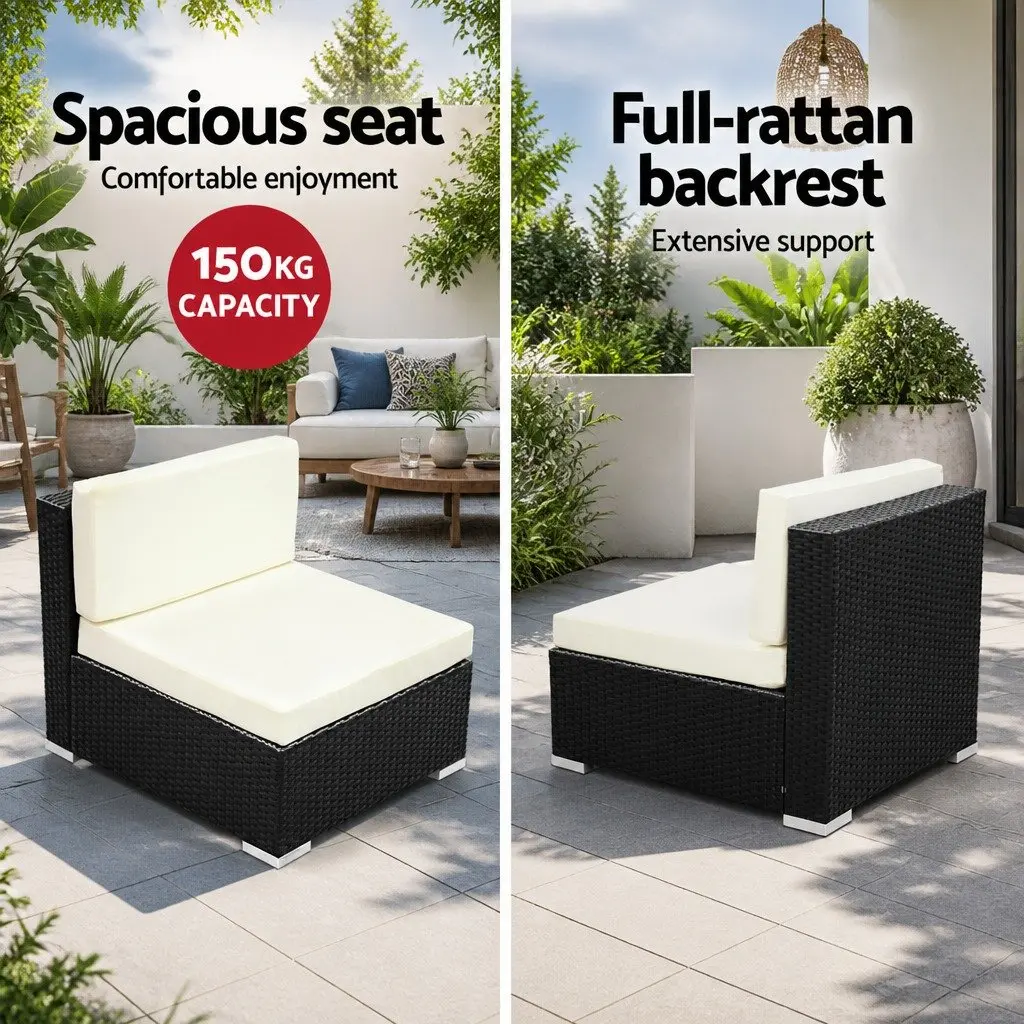 3PC Outdoor Sofa Set Aluminium Frame PE Wicker Black