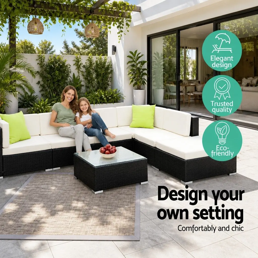 3PC Outdoor Sofa Set Aluminium Frame PE Wicker Black