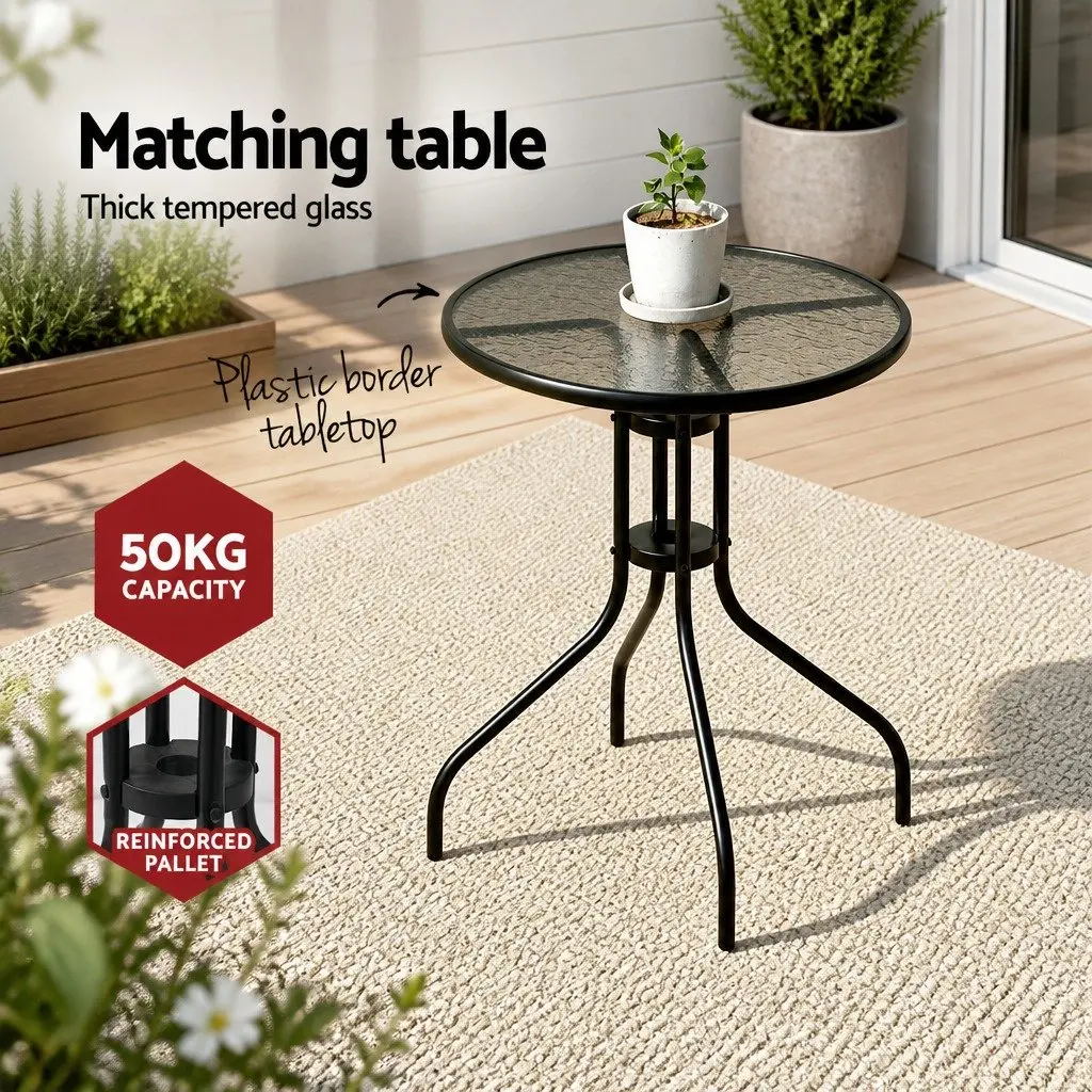 5PC Bistro Set Outdoor Stackable Chairs and Table Black Tempered Glass