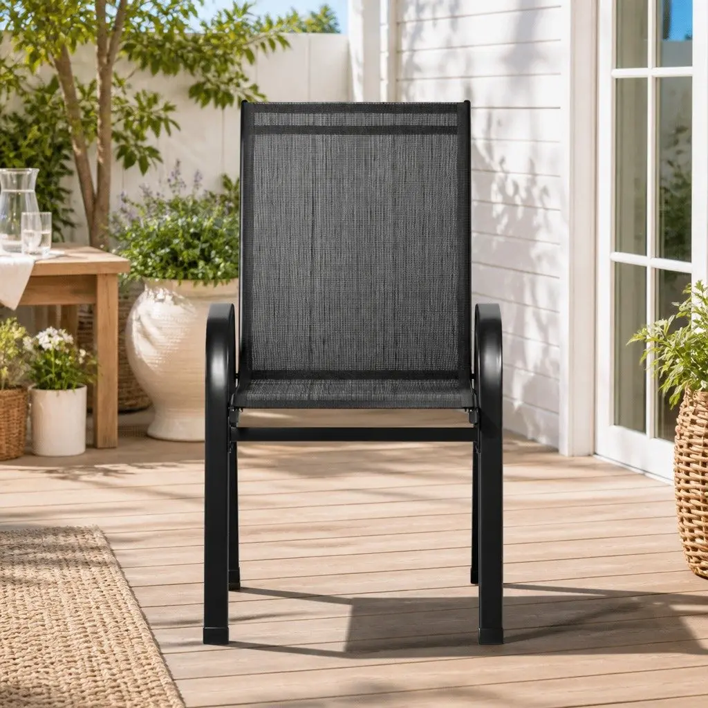 Outdoor Dining Chairs Steel 56cm x 70cm x 90cm Black Set of 2