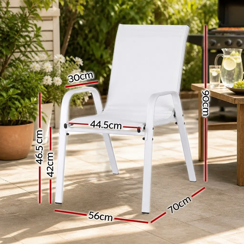 Outdoor Stackable Dining Chairs Steel Textilene Fabric 56cm W x 70cm D x 90cm H White