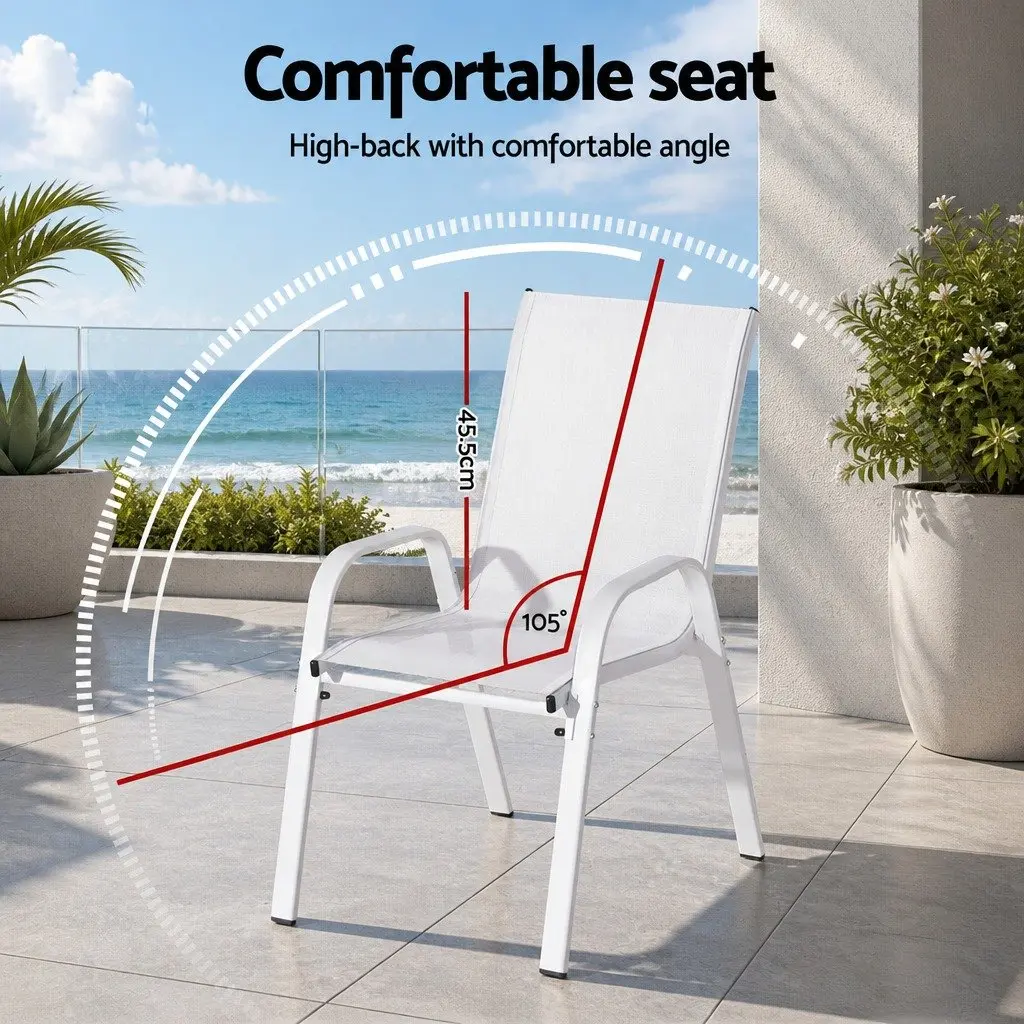 Outdoor Stackable Dining Chairs Steel Textilene Fabric 56cm W x 70cm D x 90cm H White