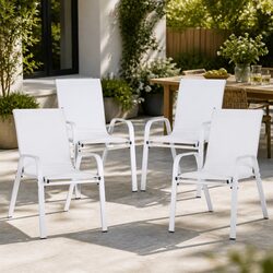 Outdoor Dining Chairs Stackable 4PC Set Patio Lounge Furniture White