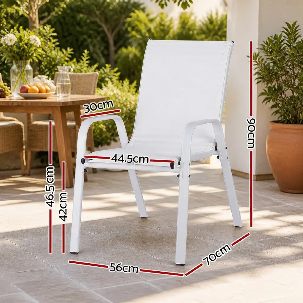 Outdoor Dining Chairs Stackable Steel Frame Textilene Fabric 4PC Set White