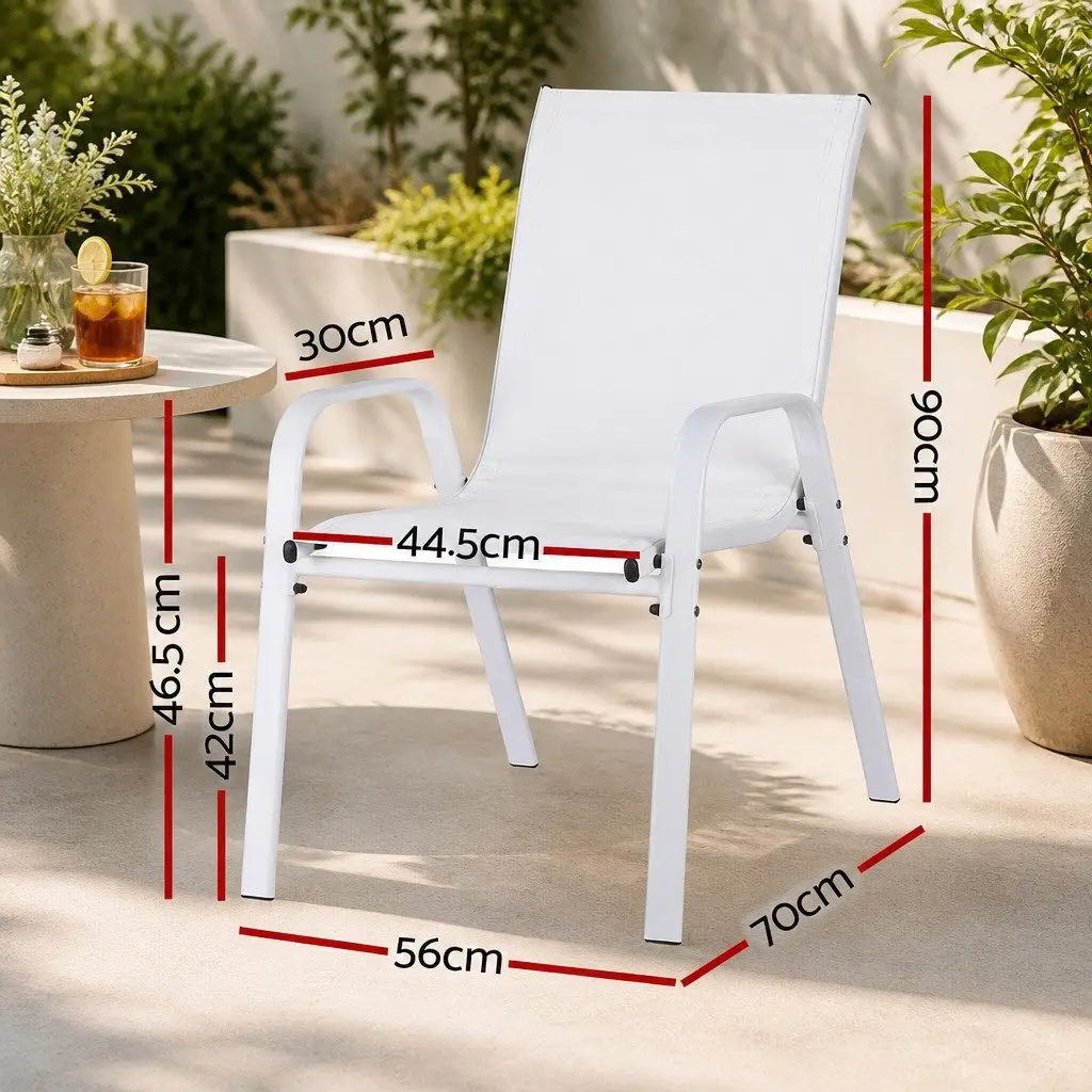 Outdoor Stackable Dining Chairs White Set 6PC Patio Lounge Furniture Steel Frame