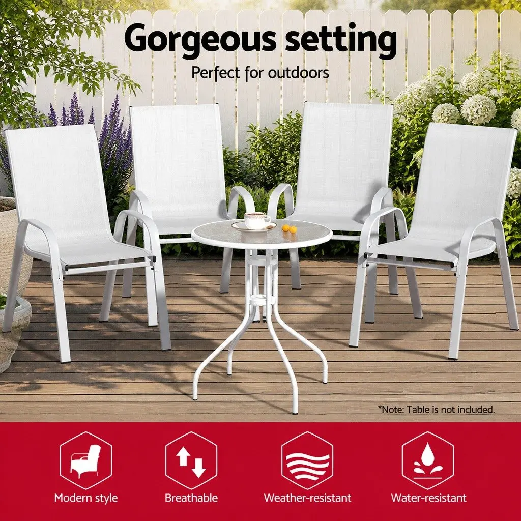 Outdoor Stackable Dining Chairs White Set 6PC Patio Lounge Furniture Steel Frame