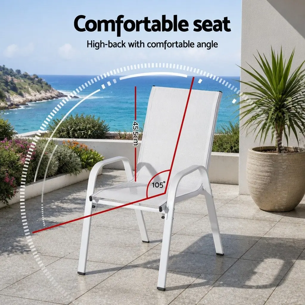 Outdoor Stackable Dining Chairs White Set 6PC Patio Lounge Furniture Steel Frame