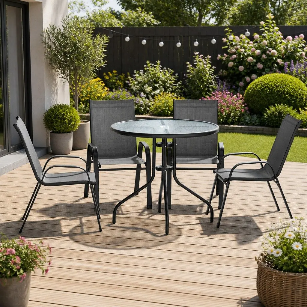 Outdoor Dining Set Table and 4 Stackable Chairs Patio Garden Bistro Furniture