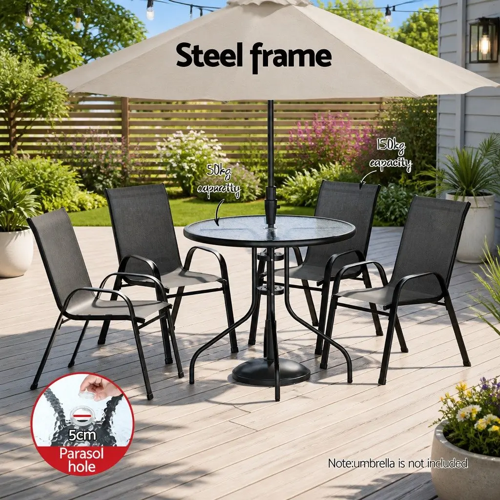 Outdoor Dining Set Table and 4 Stackable Chairs Patio Garden Bistro Furniture