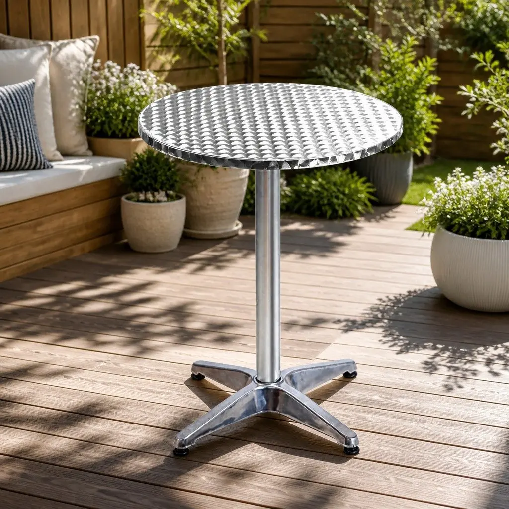 Set of 4 Round Bar Tables Stainless Steel Adjustable Height 70cm 110cm Foldable Silver